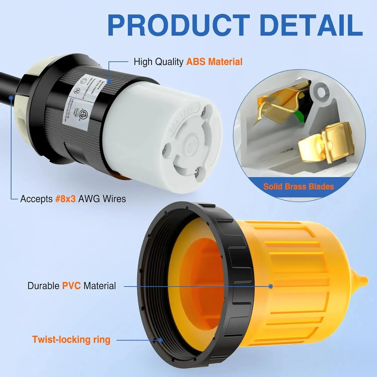 30AMP RV Plug Power Cord Inlet Cover Ring Twist Lock