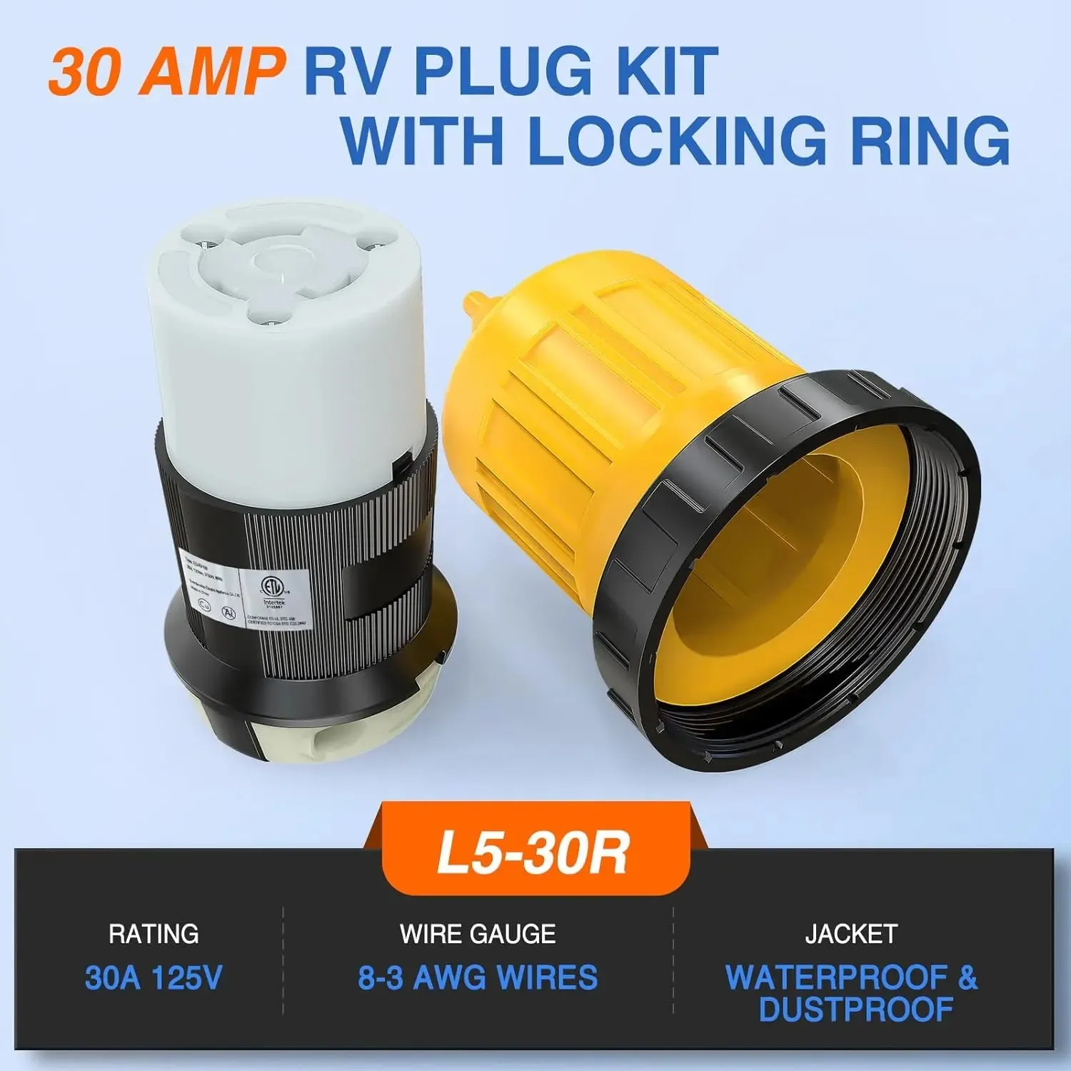 30AMP RV Plug Power Cord Inlet Cover Ring Twist Lock