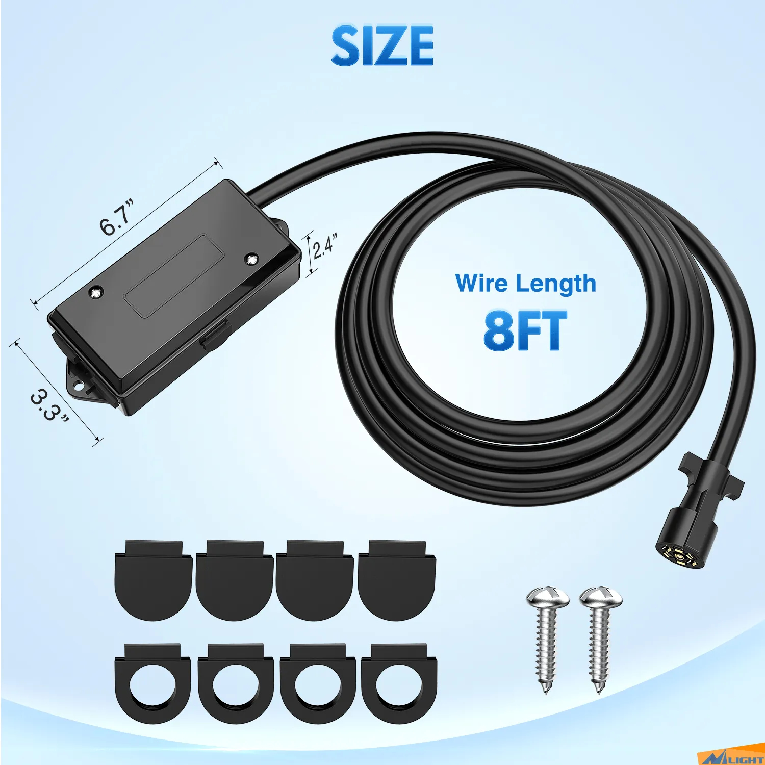 8FT 7-Way Plug Inline Trailer Cord With 7-Gang Junction Box
