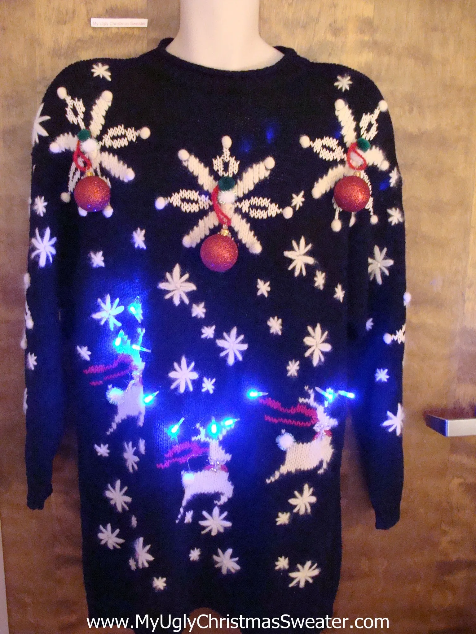 Best Flying Reindeer 80s 3D Sweater Dress with Lights