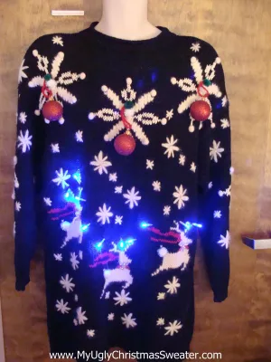 Best Flying Reindeer 80s 3D Sweater Dress with Lights