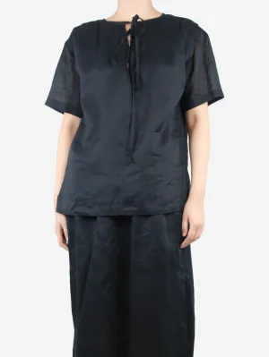 Black short-sleeved ramie top - size UK 10