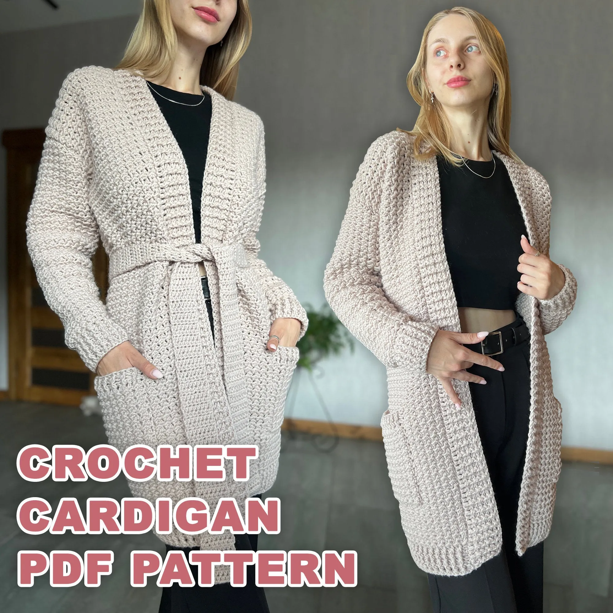 Crochet Cardigan pattern, US standard terms, Skill level beginner