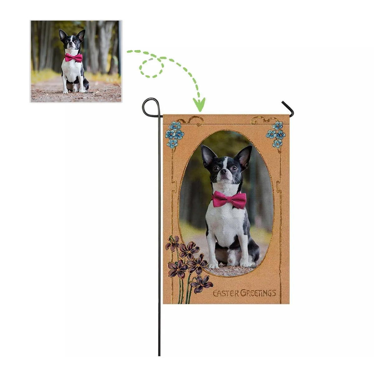 Custom Chihuahua Photo Vintage Easter Garden Flag
