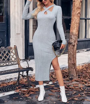 Fashion Halter-Neck Slit Dress