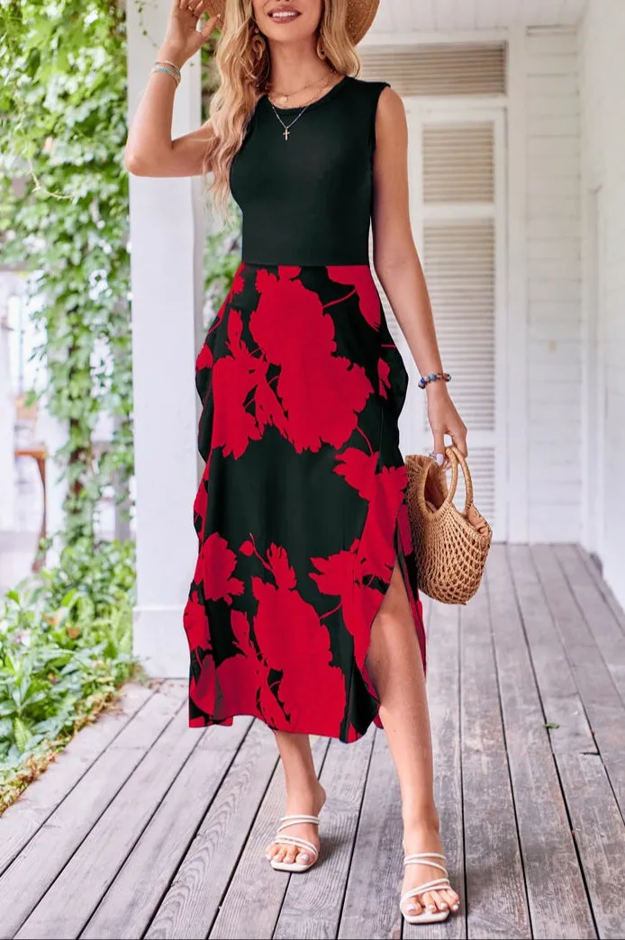 Fashion Stitching Hem Printed Dress