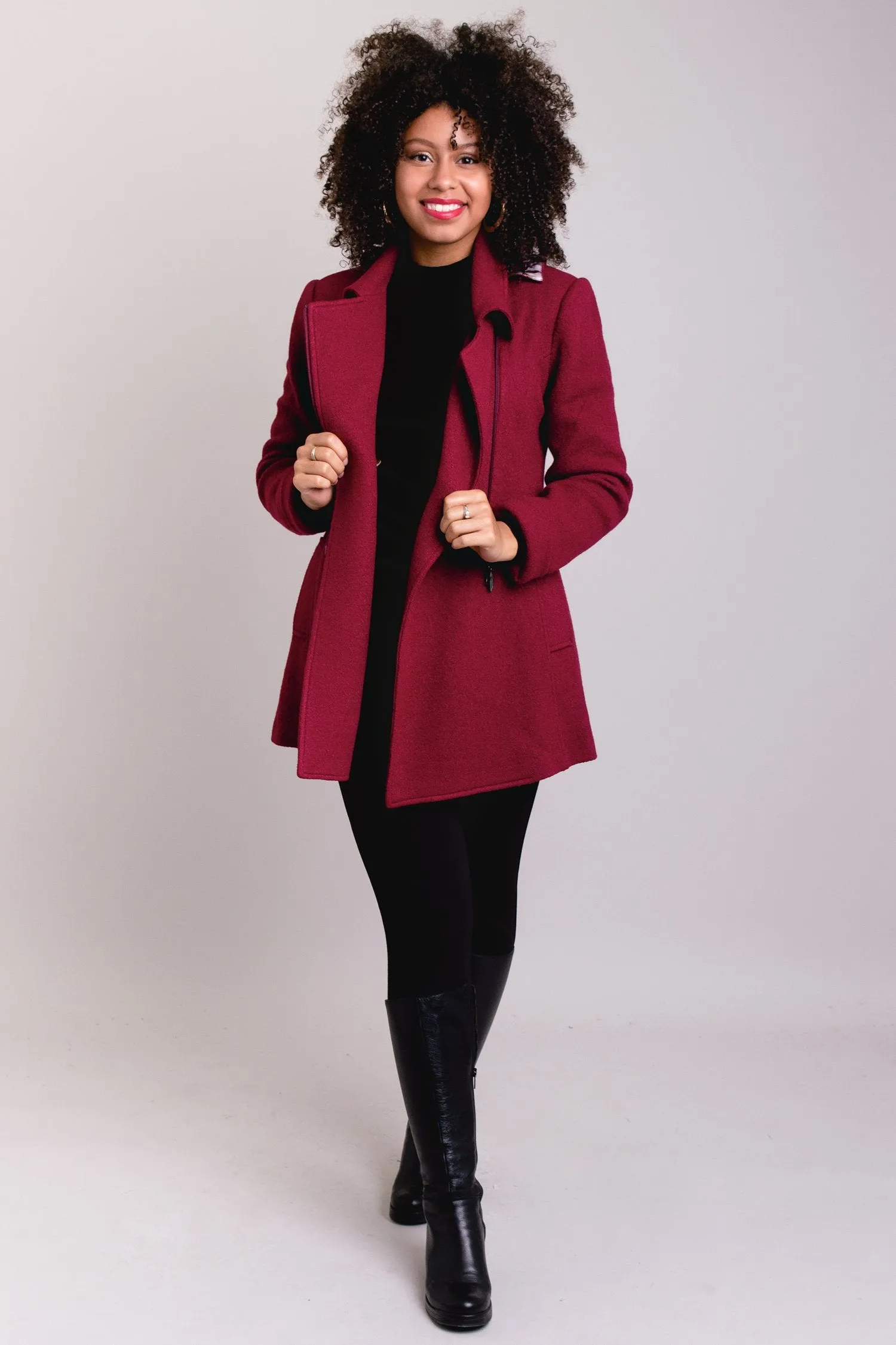 Gemma Coat, Burgundy, Wool