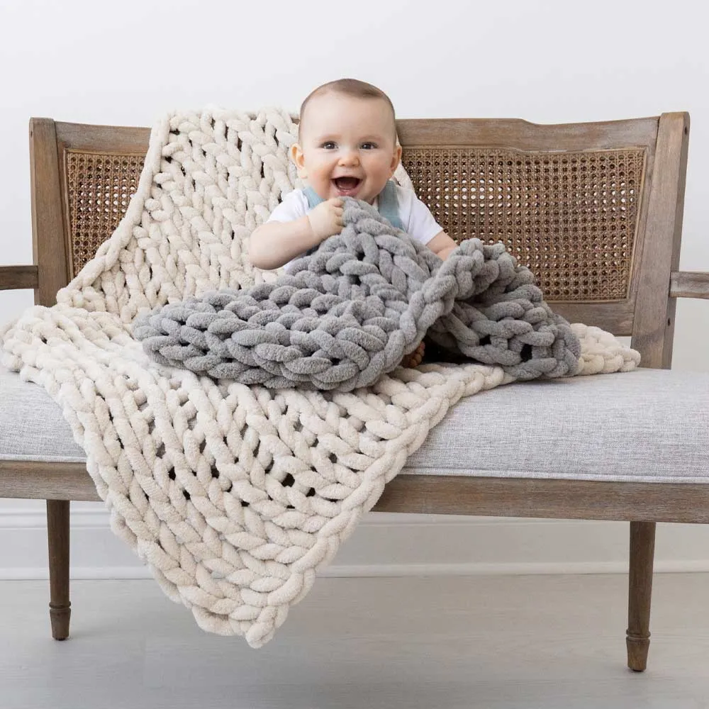 INFINITE CHUNKY KNIT BLANKET | MINKY | LITTLE - SAND