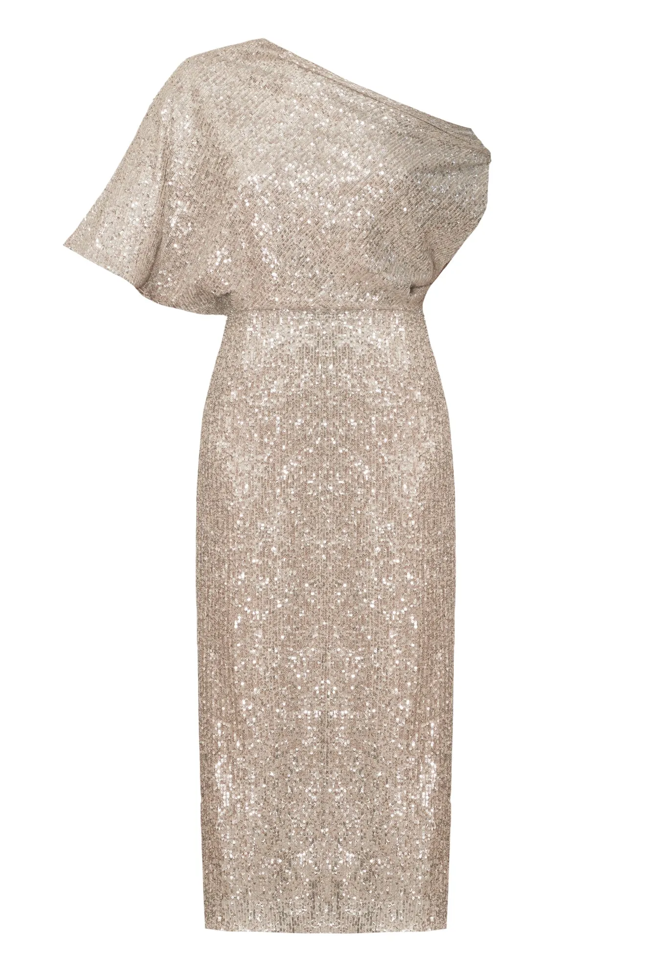 MARGO silver sequin asymmetric midi dress