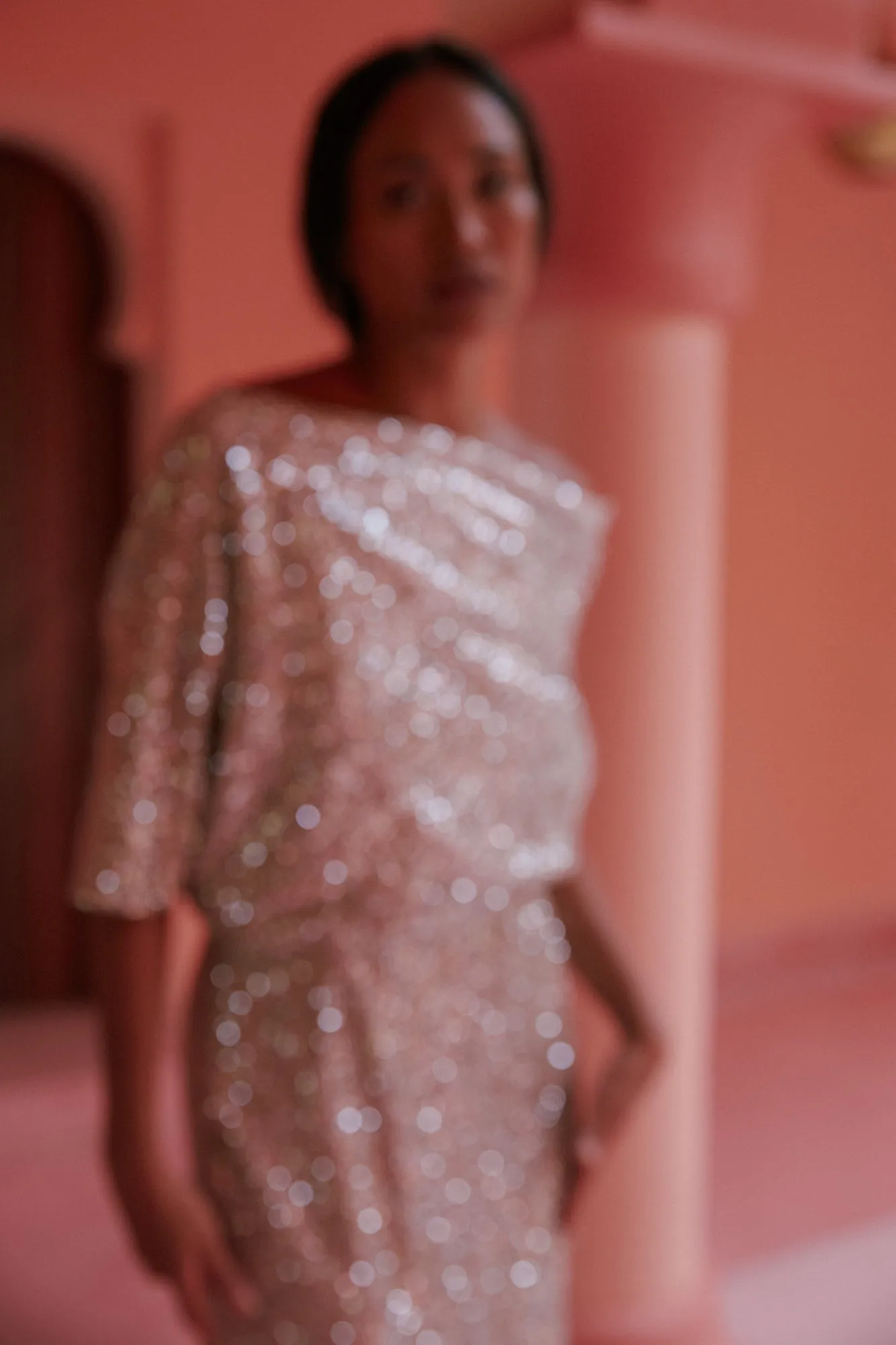 MARGO silver sequin asymmetric midi dress