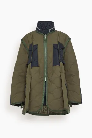 Rip Stop Quilted Coat in Khaki/Dark Navy