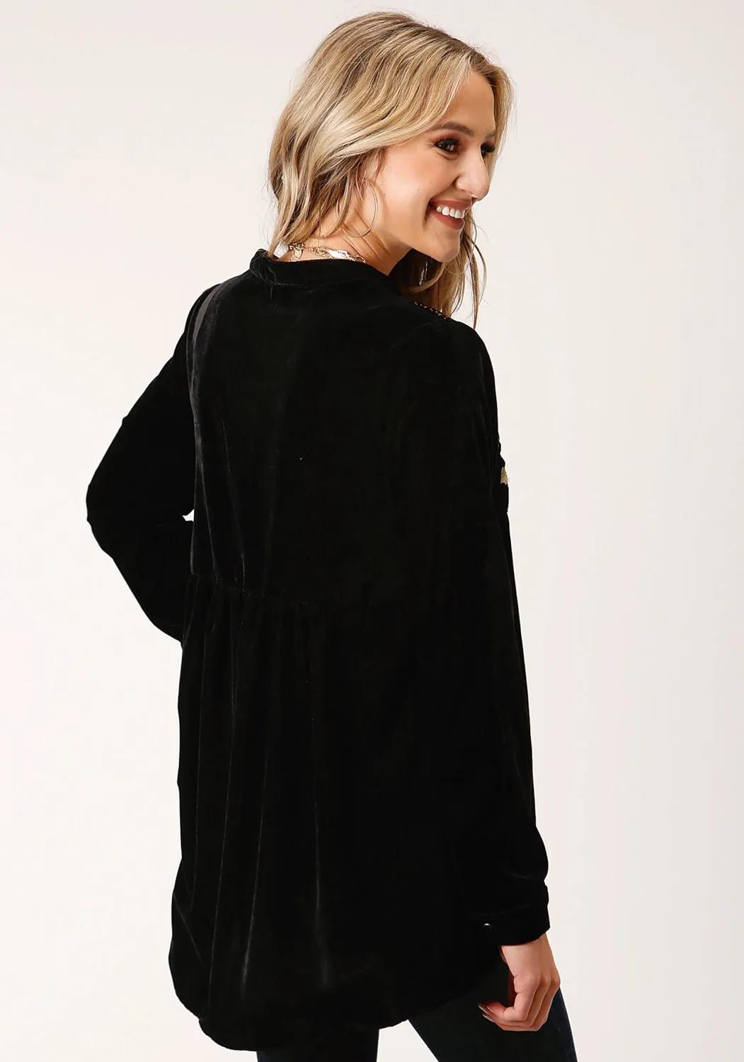 Roper Womens 1421 Floral Velvet Black 100% Polyester L/S Tunic