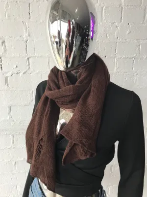 Scarf • Fine Knit with Frayed Detail • Brown