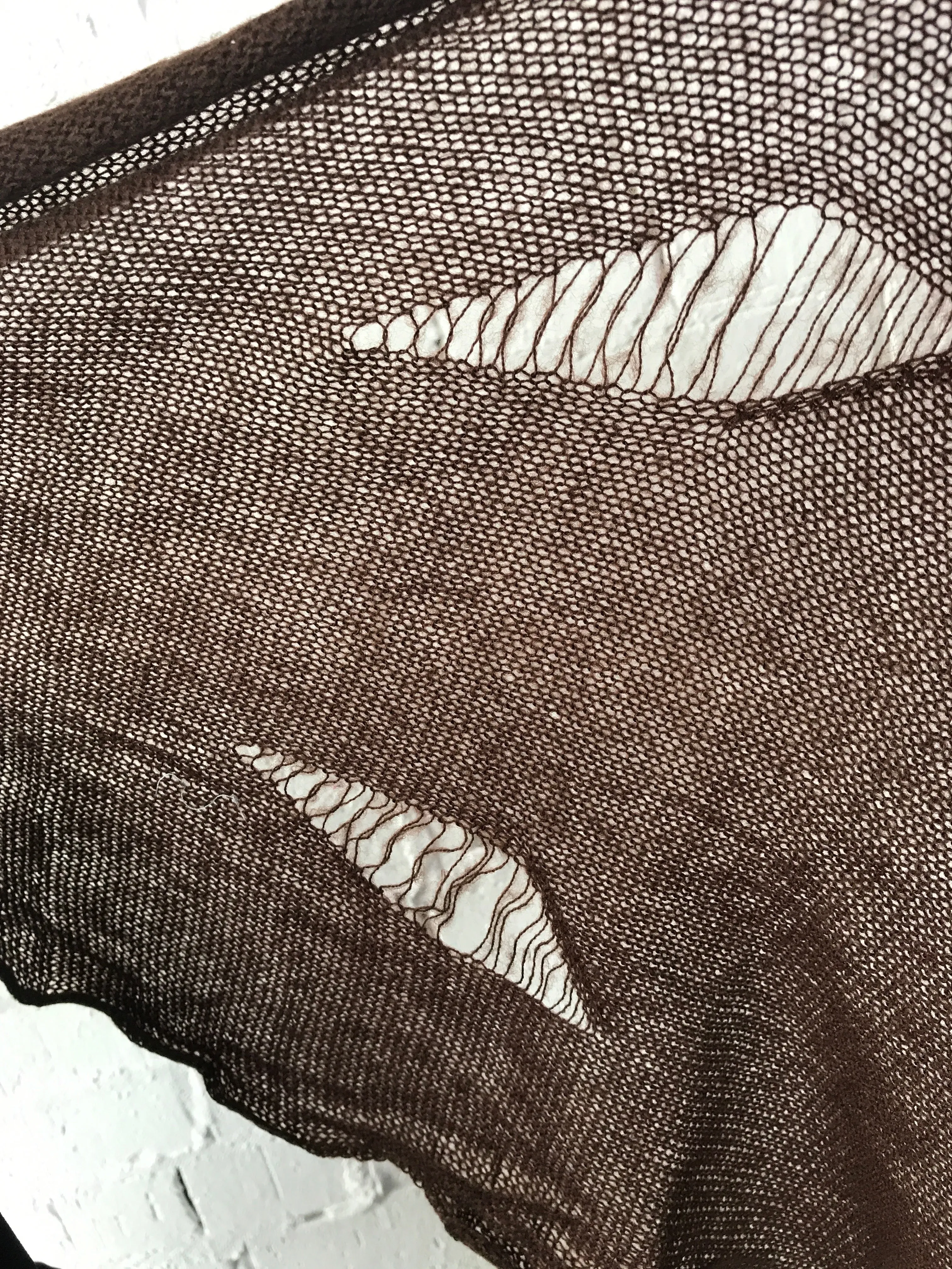 Scarf • Fine Knit with Frayed Detail • Brown