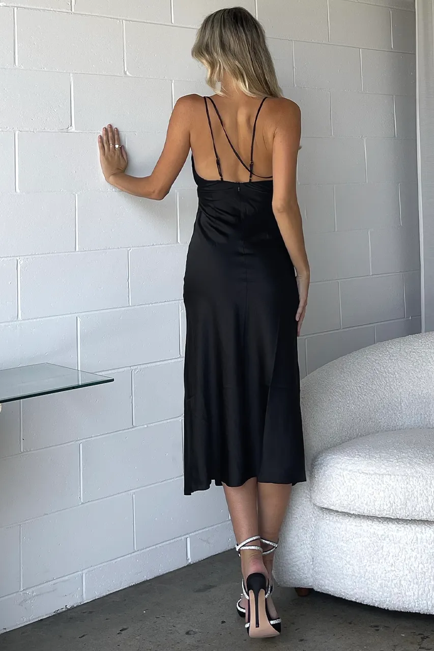 TIANNA MIDI SLIP DRESS - BLACK