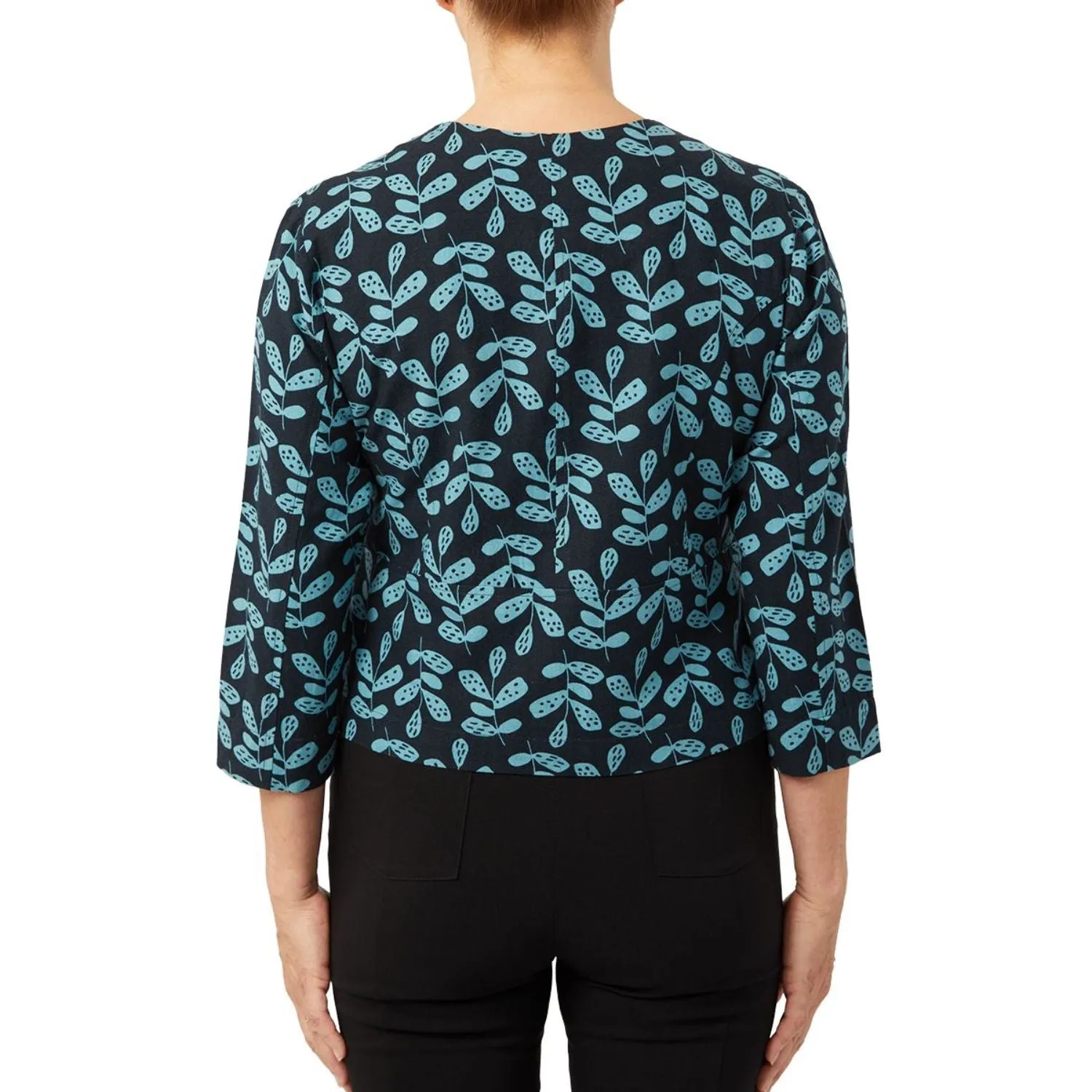 TIGI 14/16 Indigo Eco Leaf Print Cropped Button Jacket