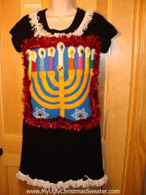 Ugly Christmas Sweater Party Hanukkah Sweater Dress (j197)