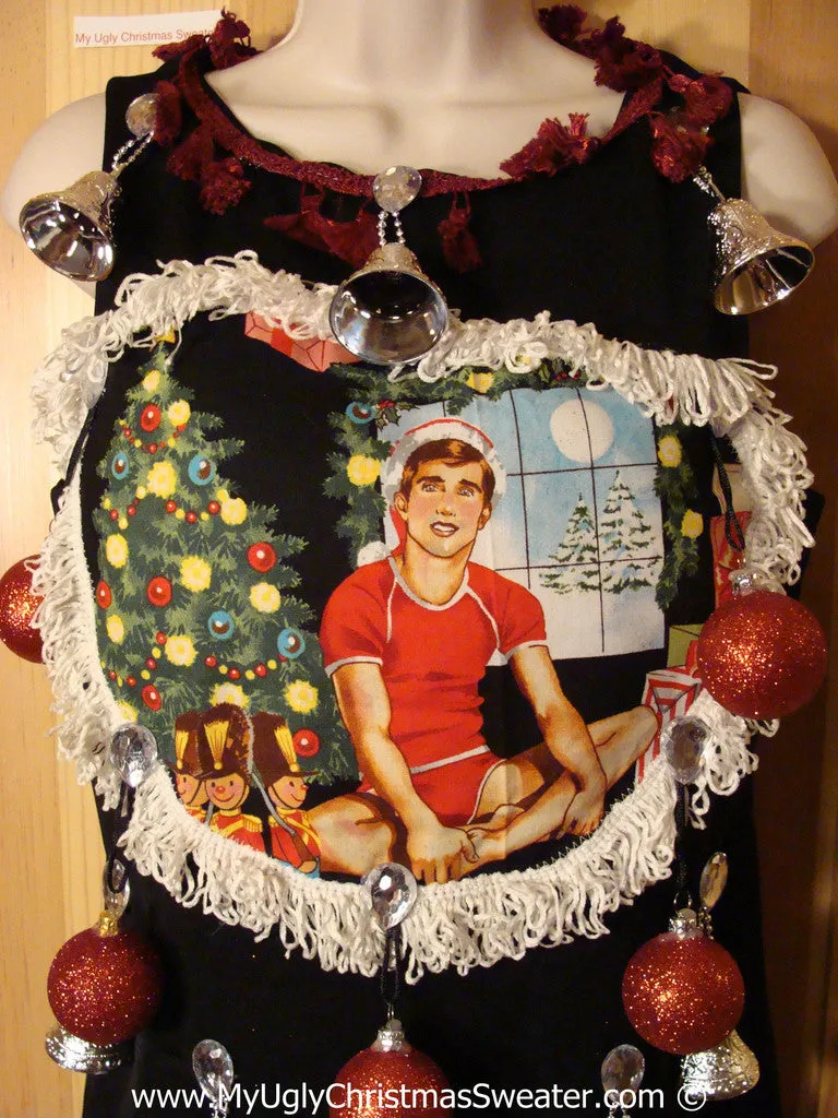 Ugly Christmas Sweater Party Tacky Dress Hottie Guy & Real Ornaments (d85)