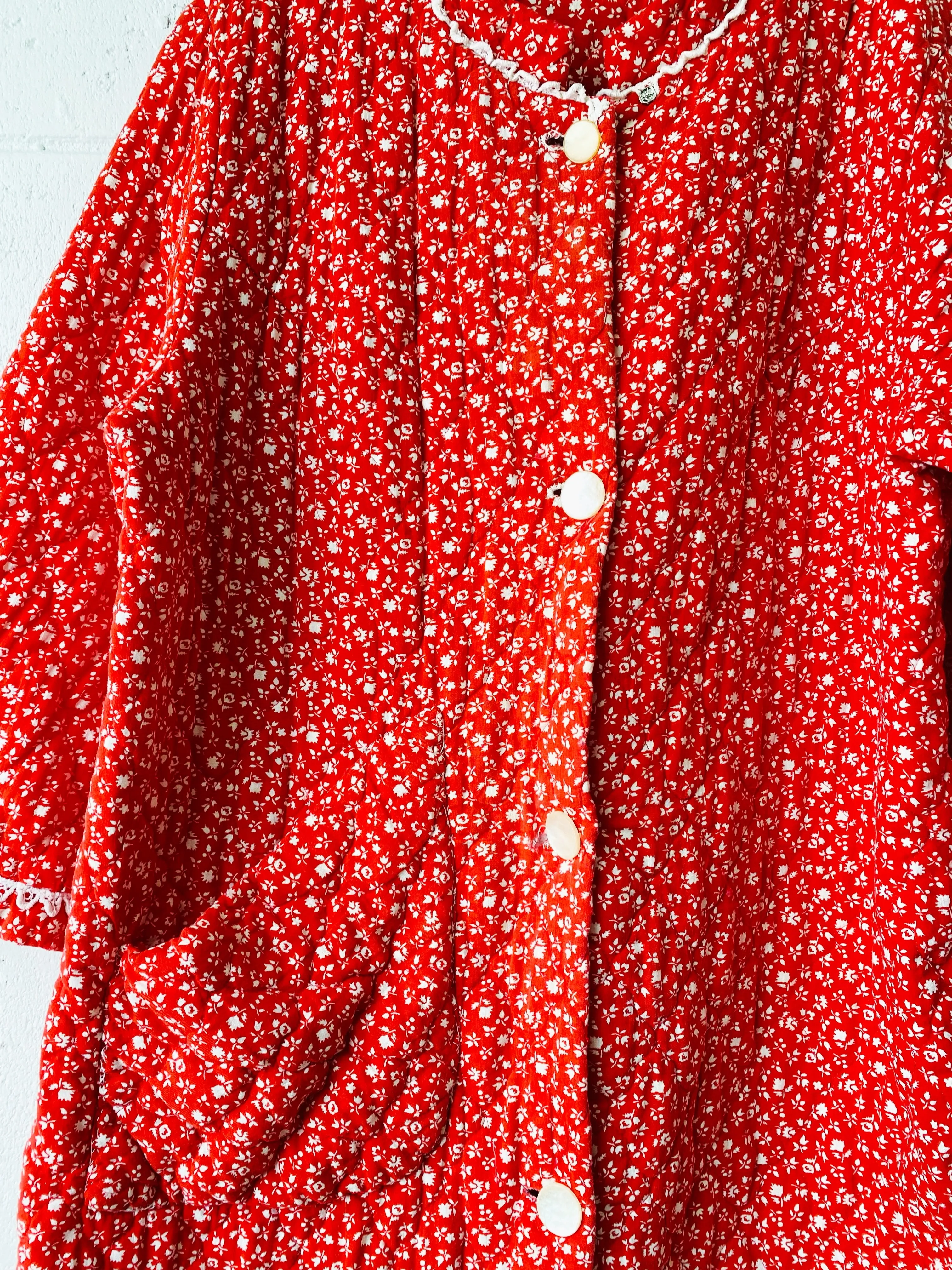 Vintage Floral Quilted Housecoat, Women's SM