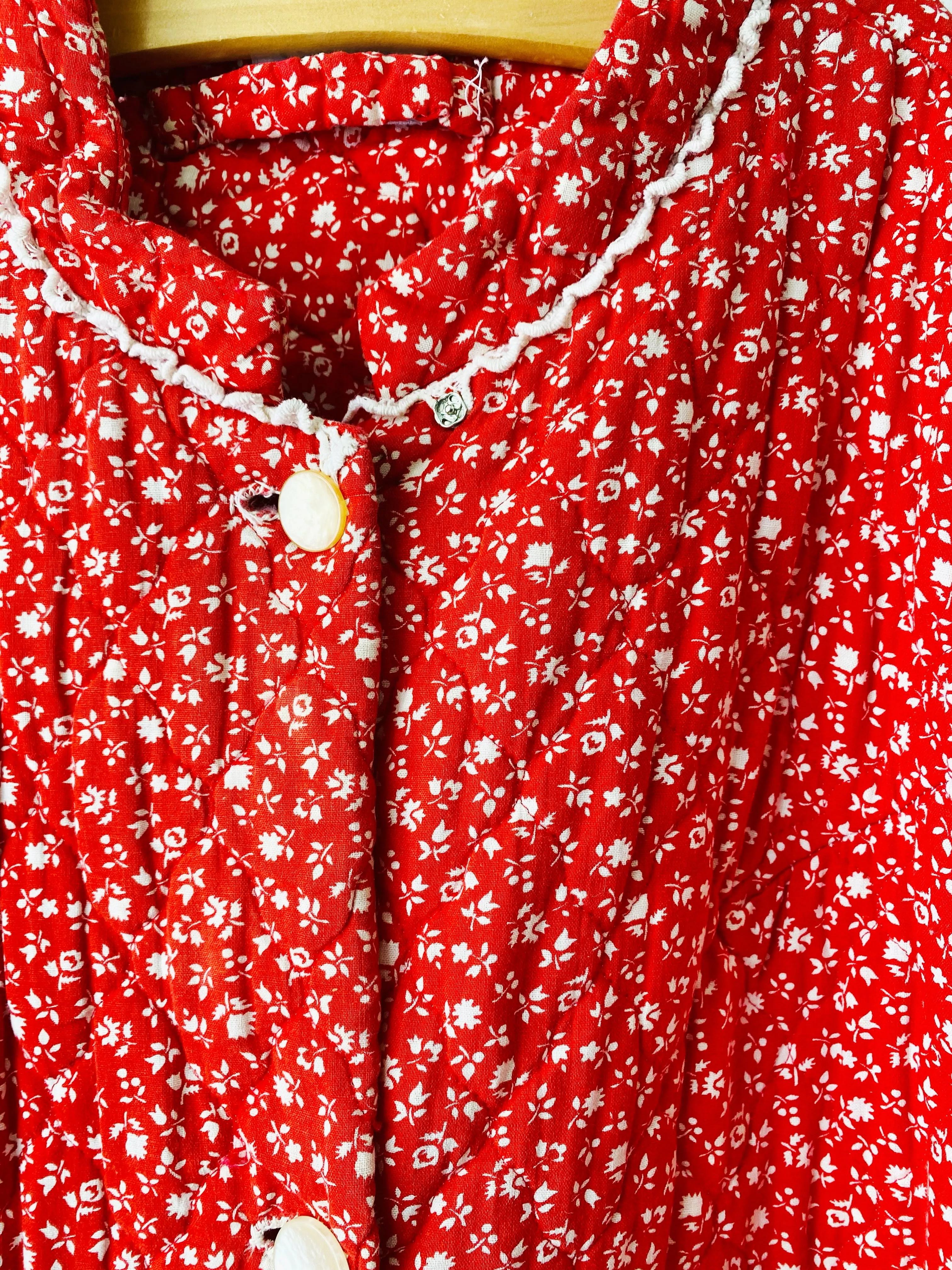 Vintage Floral Quilted Housecoat, Women's SM